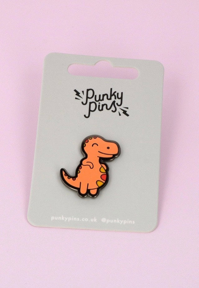 Punky Pins - Chubby Orange Dinosaur Enamel - Pin | Neutral-Image