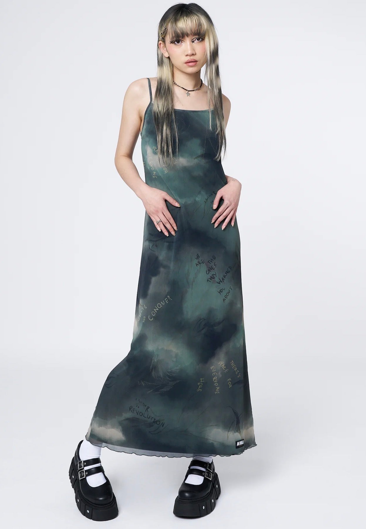 Minga London - Eden Green Mesh Maxi - Dress | Women-Image