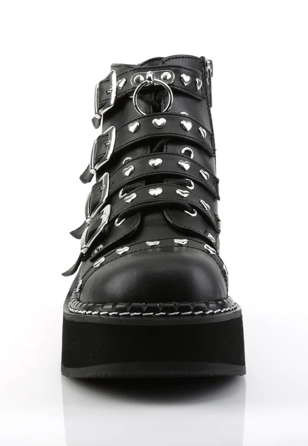 DemoniaCult - Emily 315 Lace Up Front Buckle Strap Black Vegan Leather - Girl Shoes | Women-Image