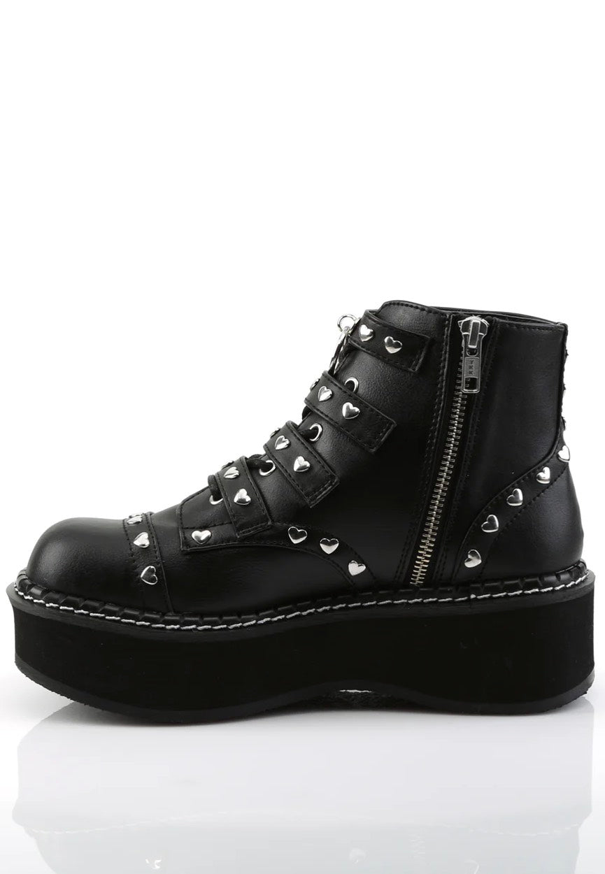 DemoniaCult - Emily 315 Lace Up Front Buckle Strap Black Vegan Leather - Girl Shoes | Women-Image