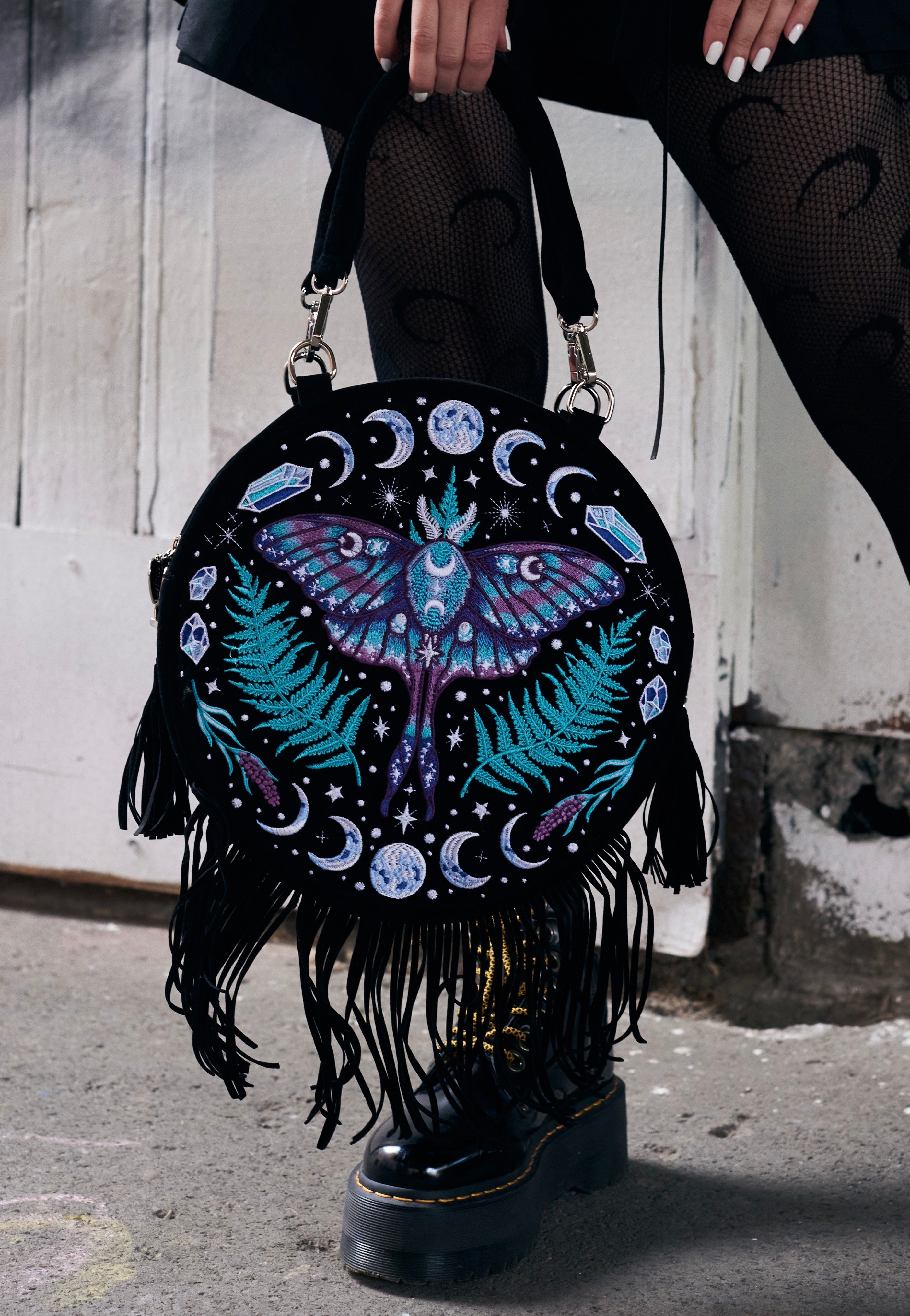 Restyle - Enchanted Forest Round With Moon Moth And Crystals Black - Bag | Neutral-Image