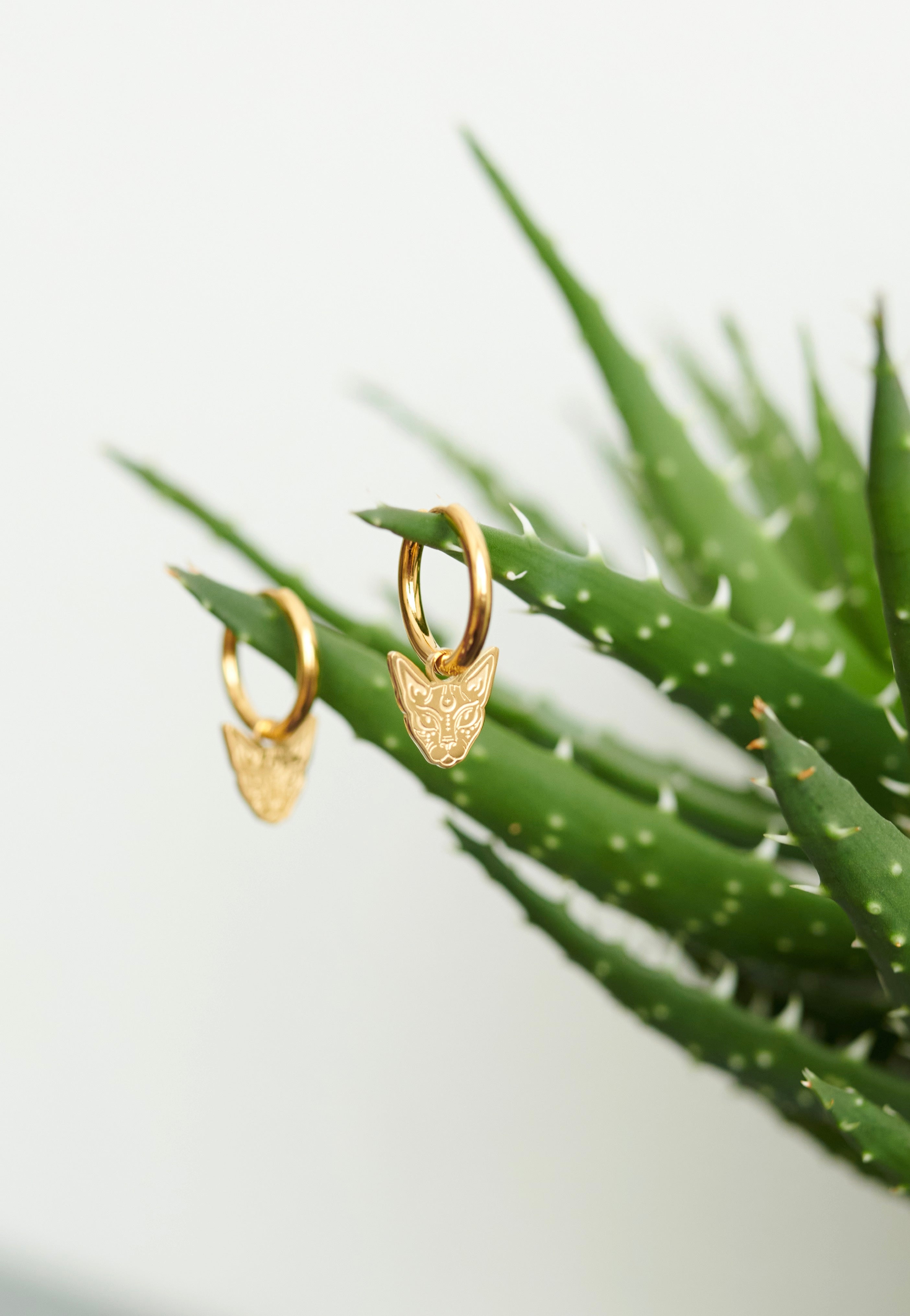 Wildcat - Little Sphynx Gold Hoops - Earrings | Neutral-Image