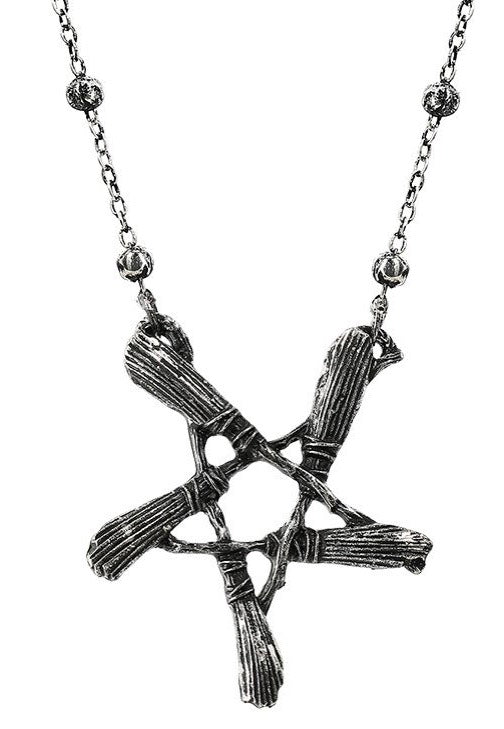 Restyle - Broom Pentagram Pendant For Witches Silver - Necklace | Neutral-Image