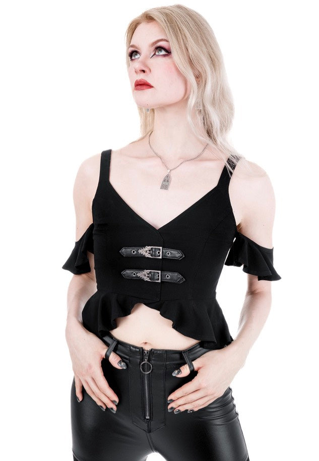 Restyle - Cathedralis Buckle Peplum Black - Top | Women-Image