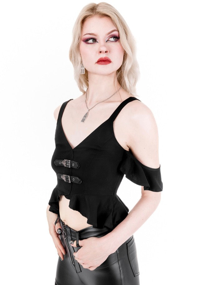 Restyle - Cathedralis Buckle Peplum Black - Top | Women-Image