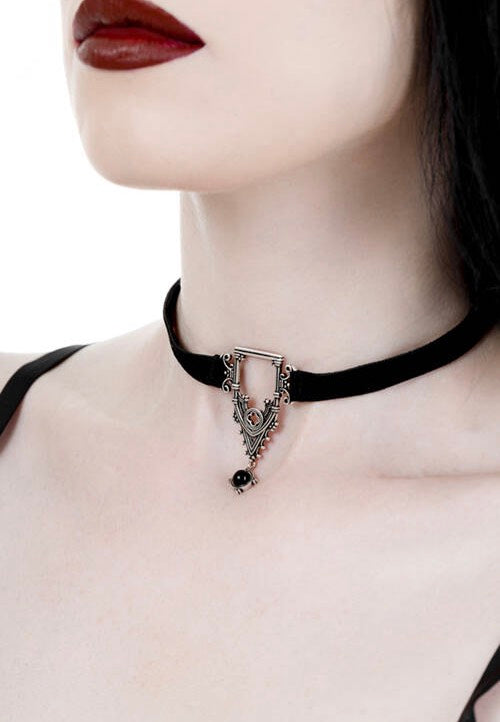 Restyle - Cathedralis Velvet Collar Black/Silver - Choker | Neutral-Image