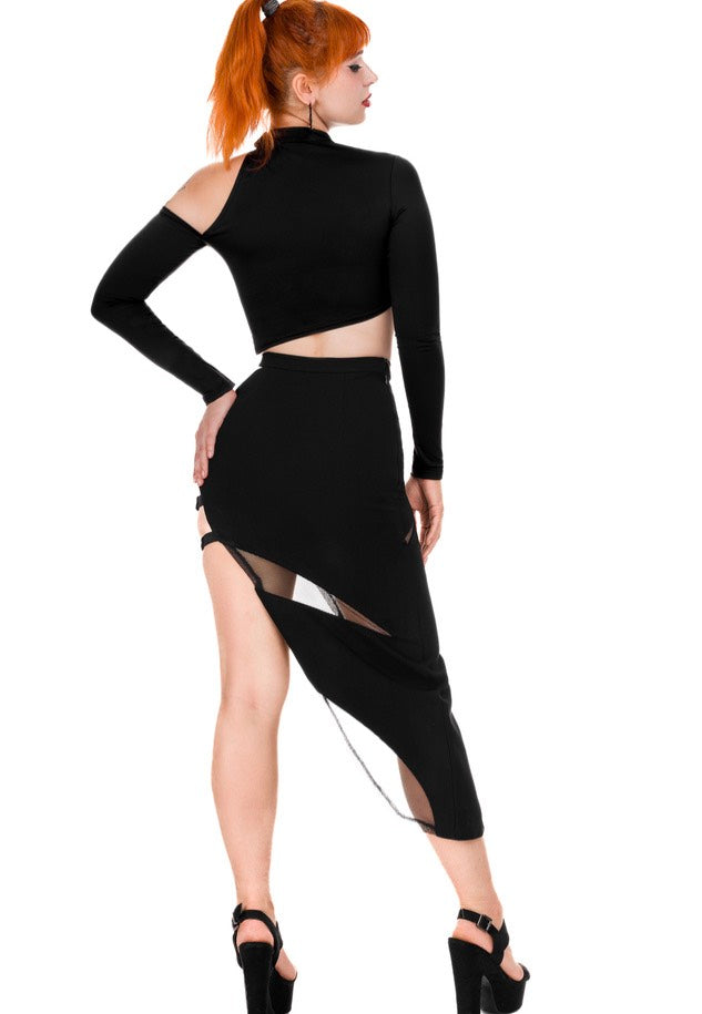 Restyle - Delaney Asymmetric Thigh Split Black - Skirt | Women-Image