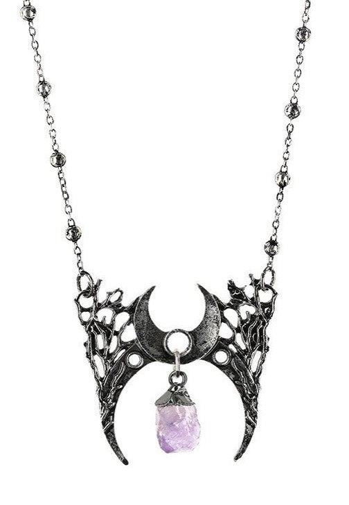 Restyle - Moon With Crystal Branch Crescent Silver - Necklace | Neutral-Image