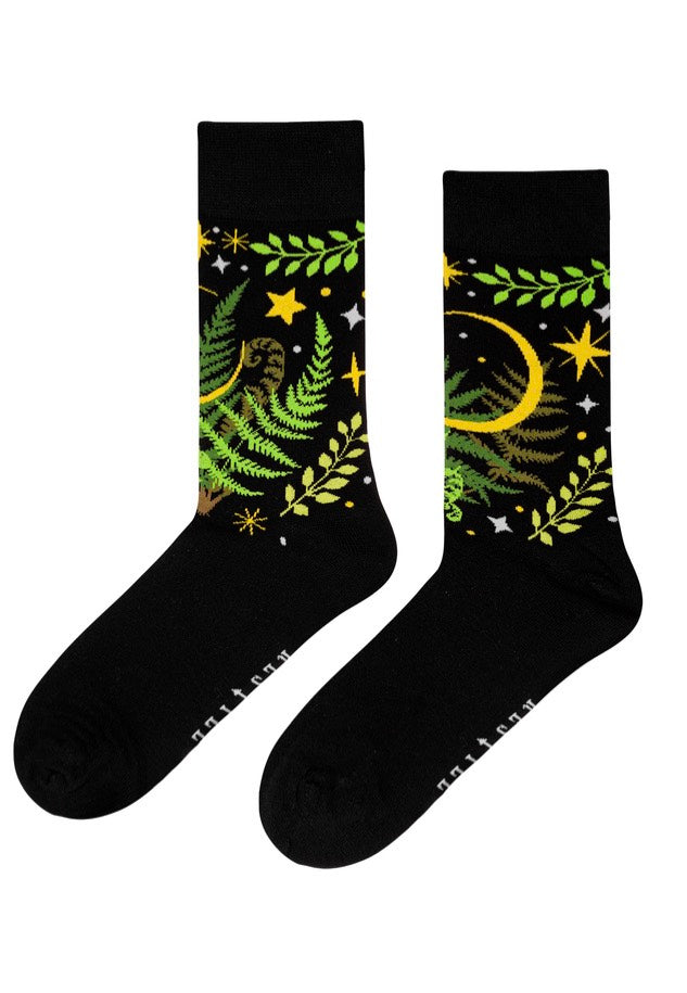 Restyle - Herbal Jacquard Fern Leaves And Crescent - Socks | Neutral-Image