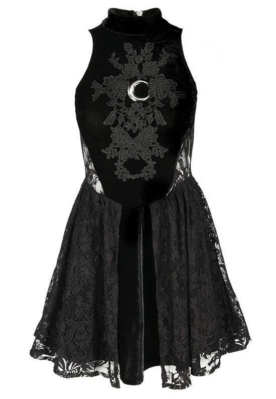 Restyle - High Neck Gothic Lace With A Crescent Black - Dress | Women-Image