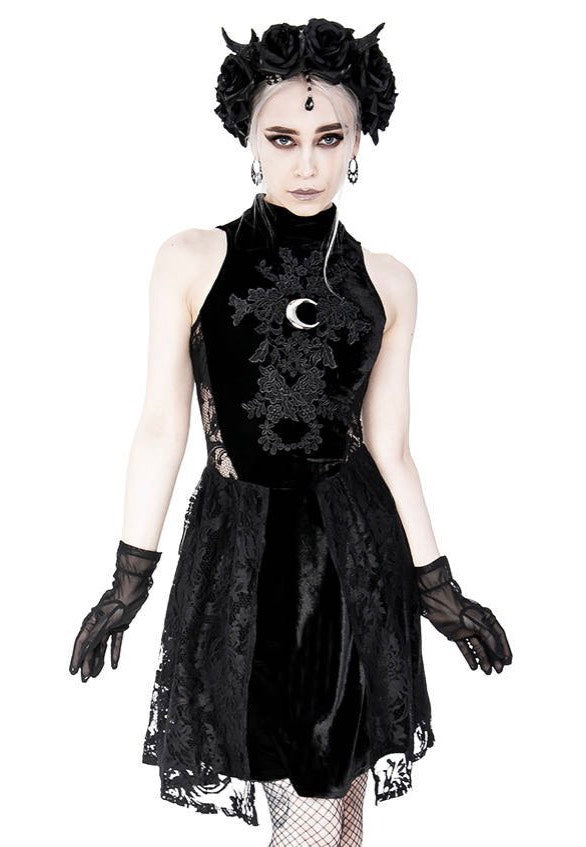 Restyle - High Neck Gothic Lace With A Crescent Black - Dress | Women-Image