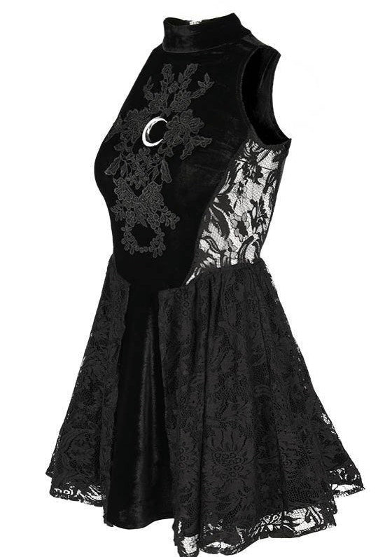 Restyle - High Neck Gothic Lace With A Crescent Black - Dress | Women-Image