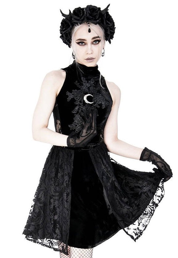 Restyle - High Neck Gothic Lace With A Crescent Black - Dress | Women-Image