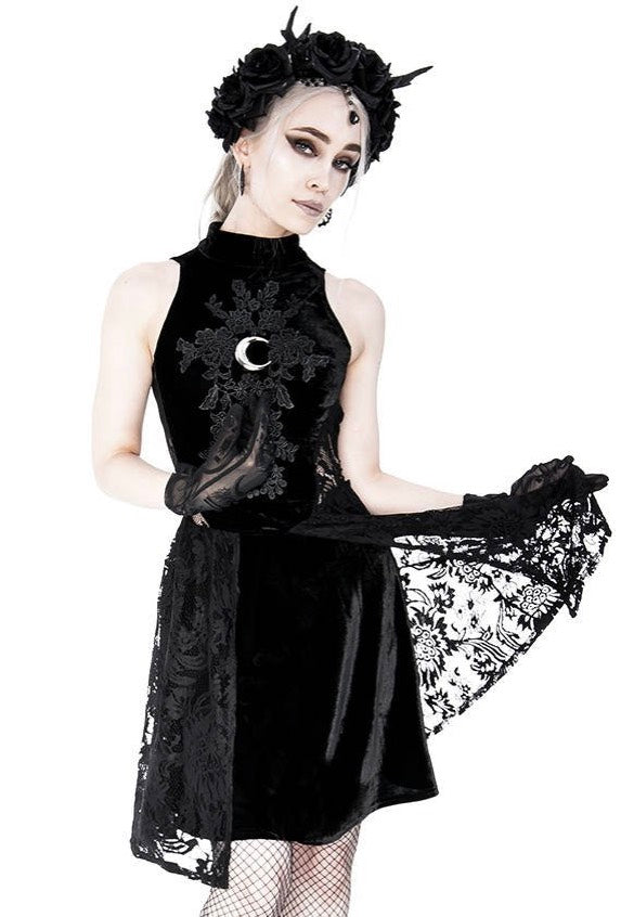 Restyle - High Neck Gothic Lace With A Crescent Black - Dress | Women-Image