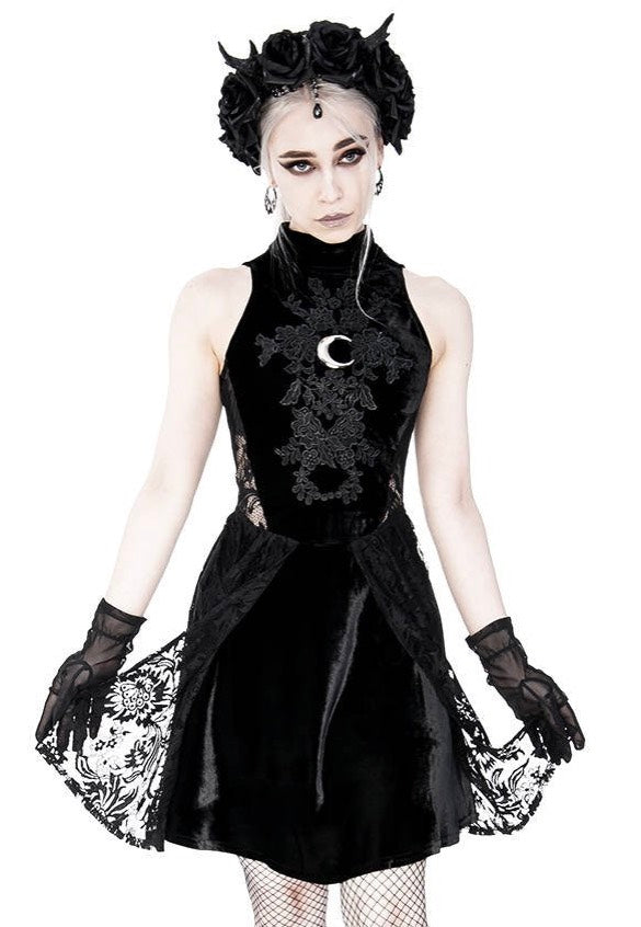 Restyle - High Neck Gothic Lace With A Crescent Black - Dress | Women-Image