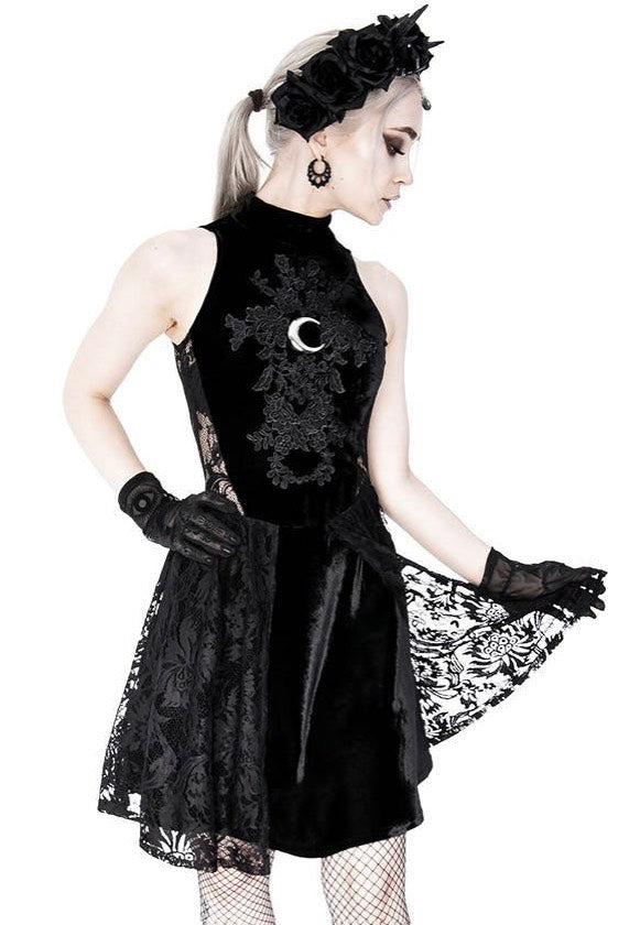 Restyle - High Neck Gothic Lace With A Crescent Black - Dress | Women-Image