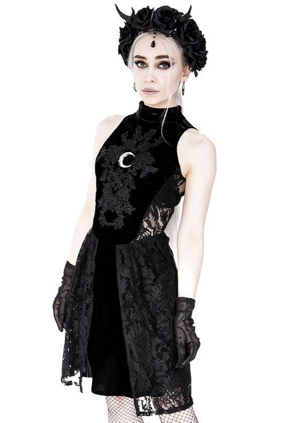 Restyle - High Neck Gothic Lace With A Crescent Black - Dress | Women-Image