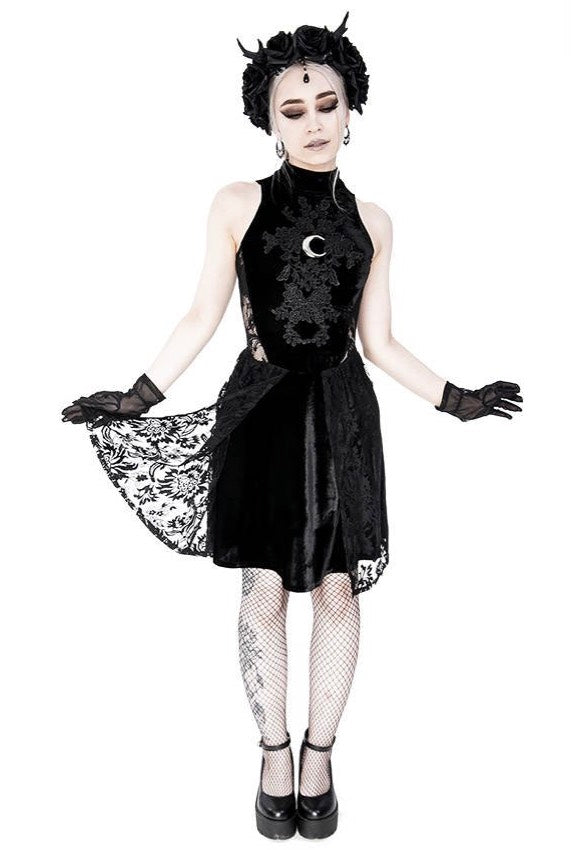 Restyle - High Neck Gothic Lace With A Crescent Black - Dress | Women-Image