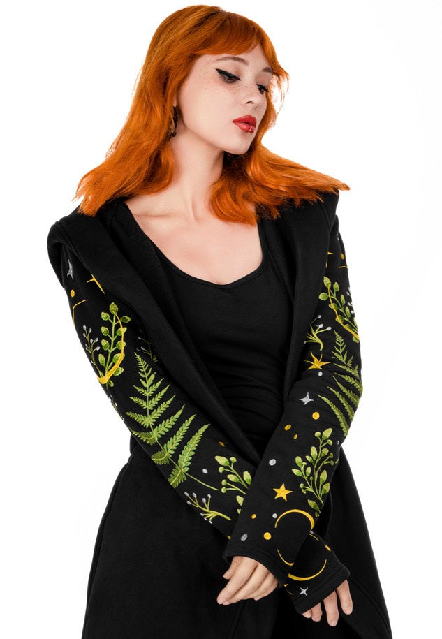 Restyle - Long Pagan Herbal With Fern And Crescent Black - Cardigan | Women-Image