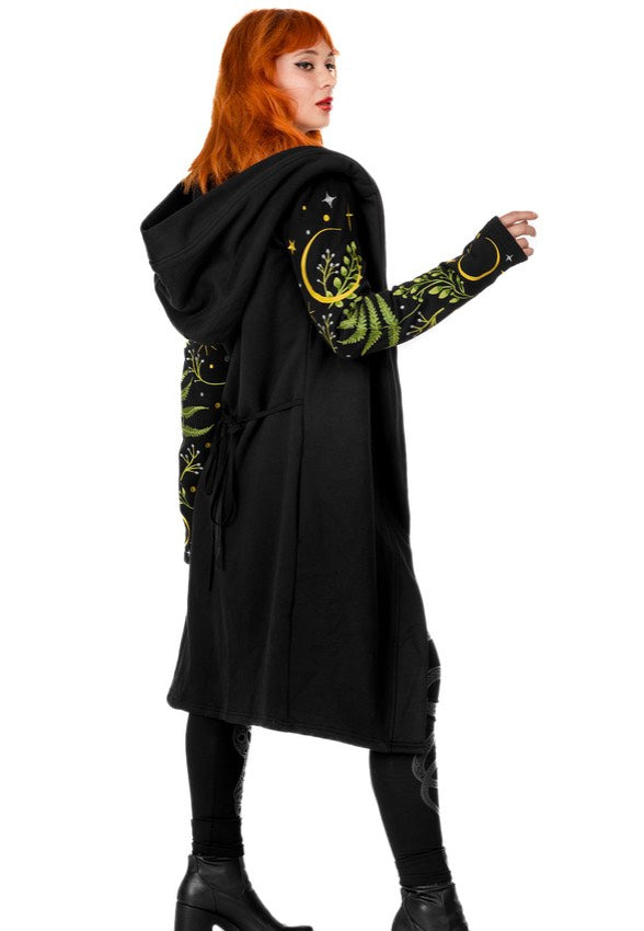 Restyle - Long Pagan Herbal With Fern And Crescent Black - Cardigan | Women-Image