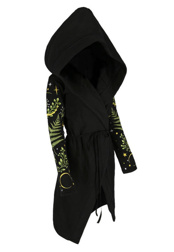 Restyle - Long Pagan Herbal With Fern And Crescent Black - Cardigan | Women-Image