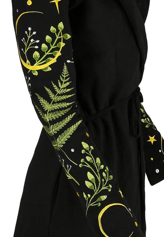 Restyle - Long Pagan Herbal With Fern And Crescent Black - Cardigan | Women-Image