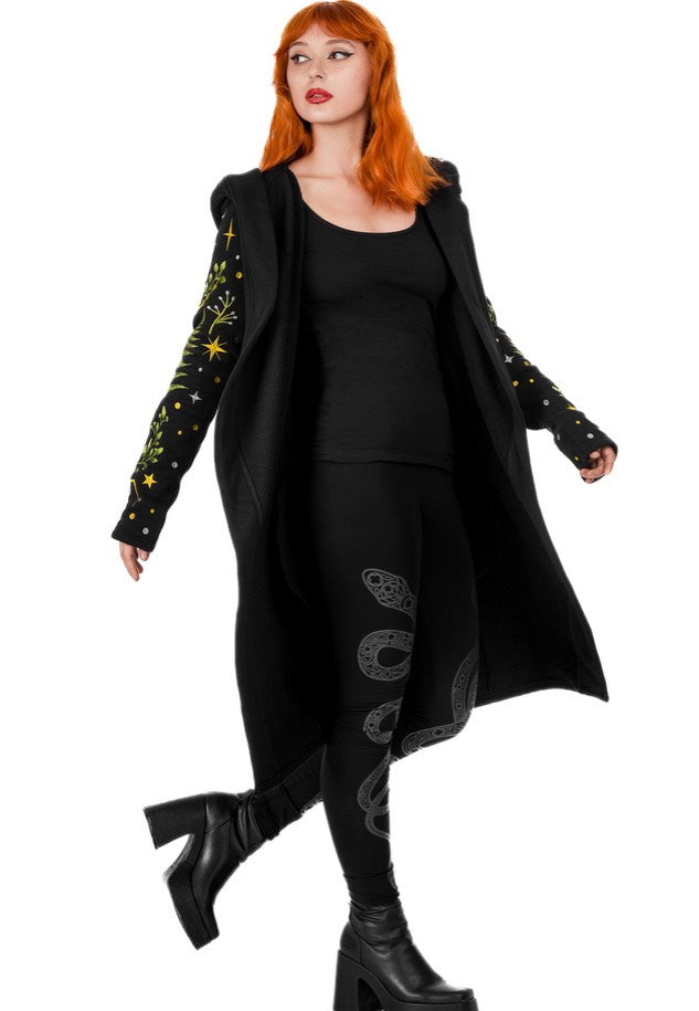 Restyle - Long Pagan Herbal With Fern And Crescent Black - Cardigan | Women-Image