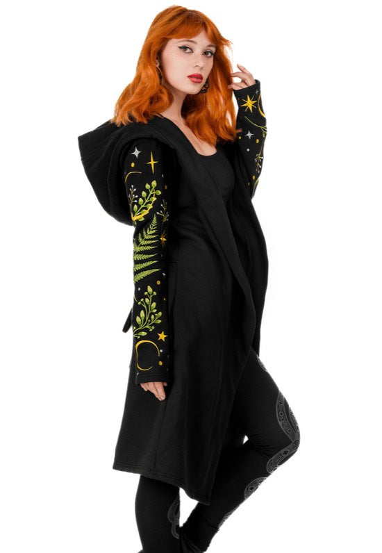 Restyle - Long Pagan Herbal With Fern And Crescent Black - Cardigan | Women-Image