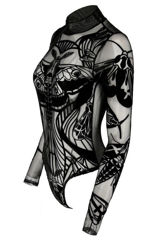 Restyle - Moth Contour Mesh Flocked Black - Body | Women-Image