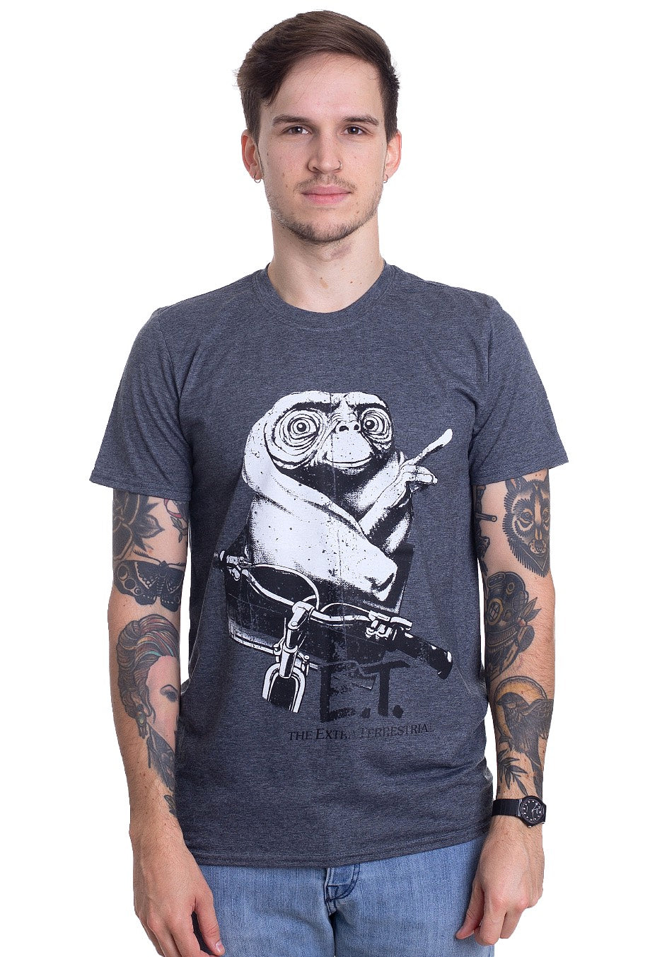 E.T. The Extra Terrestrial - Biking Distressed Dark Heather Grey - T-Shirt | Men-Image