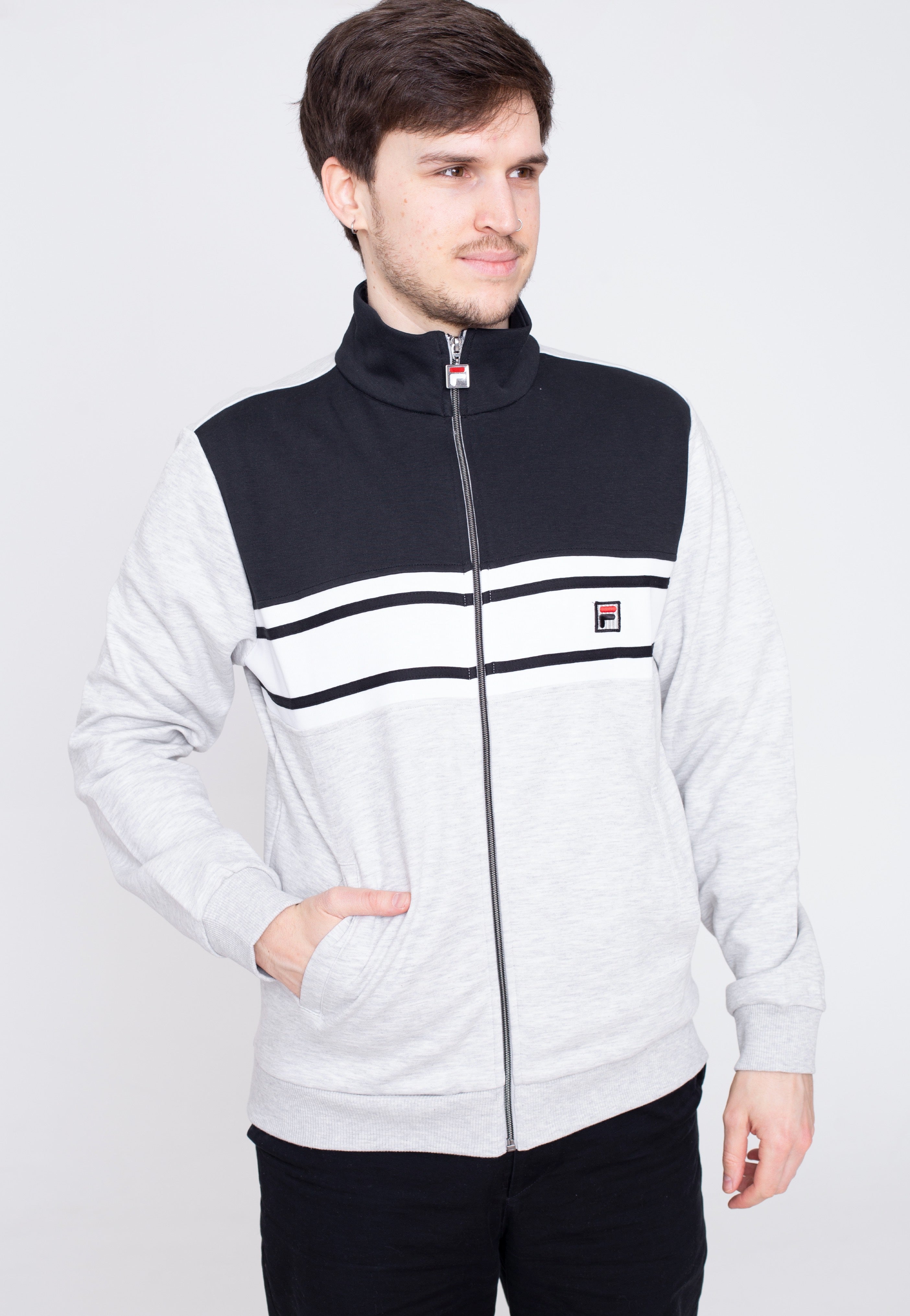 Fila - Boulogne Light Grey Melange Black Beauty Bright White - Track Jacket | Men-Image