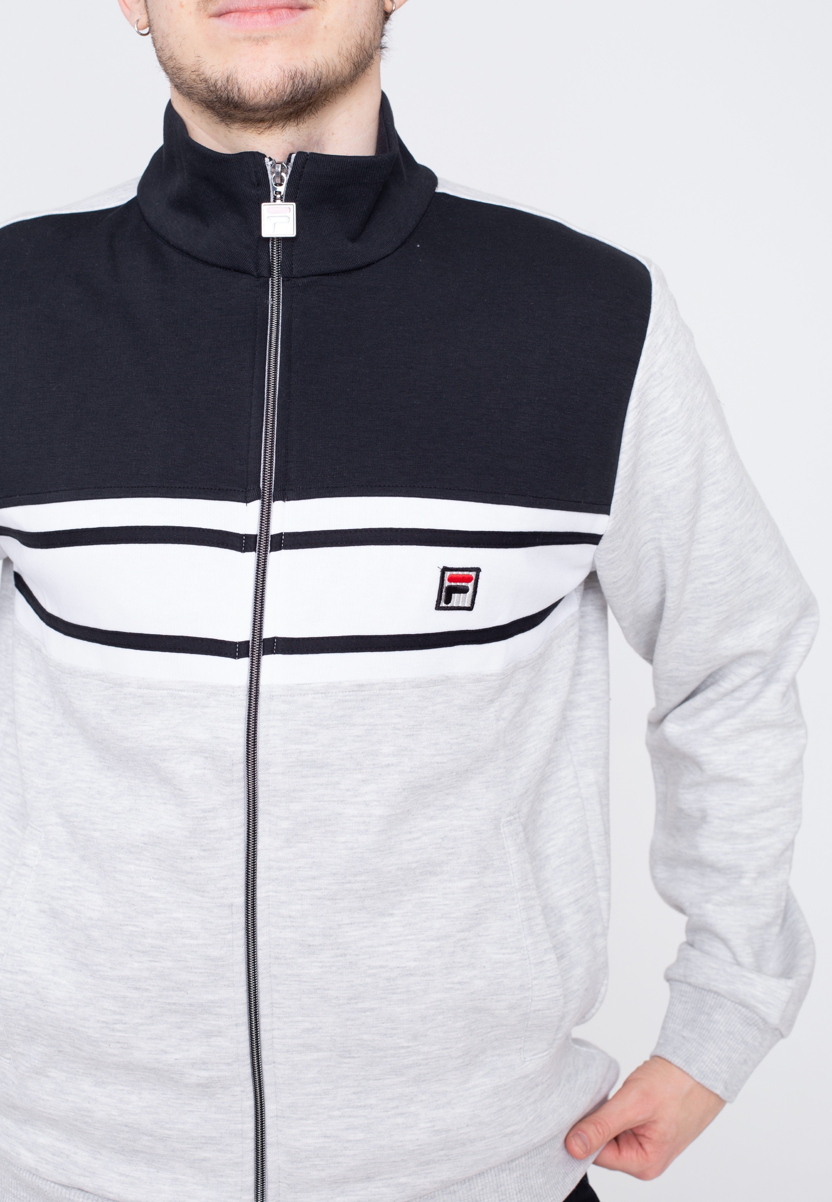 Fila - Boulogne Light Grey Melange Black Beauty Bright White - Track Jacket | Men-Image