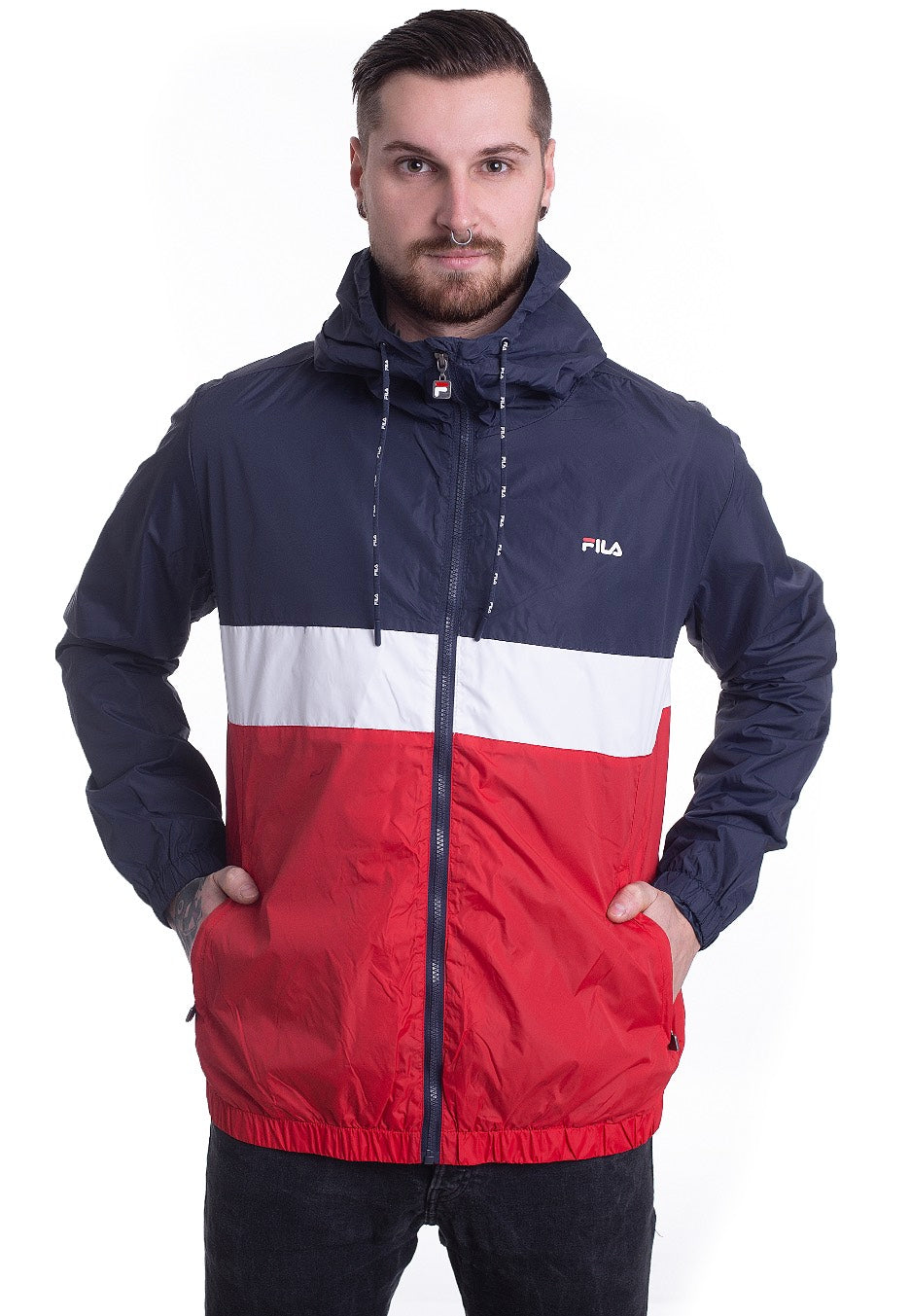 Fila - Urban Line Bertalan Basic Black Iris/True Red/Bright White - Windbreaker | Men-Image