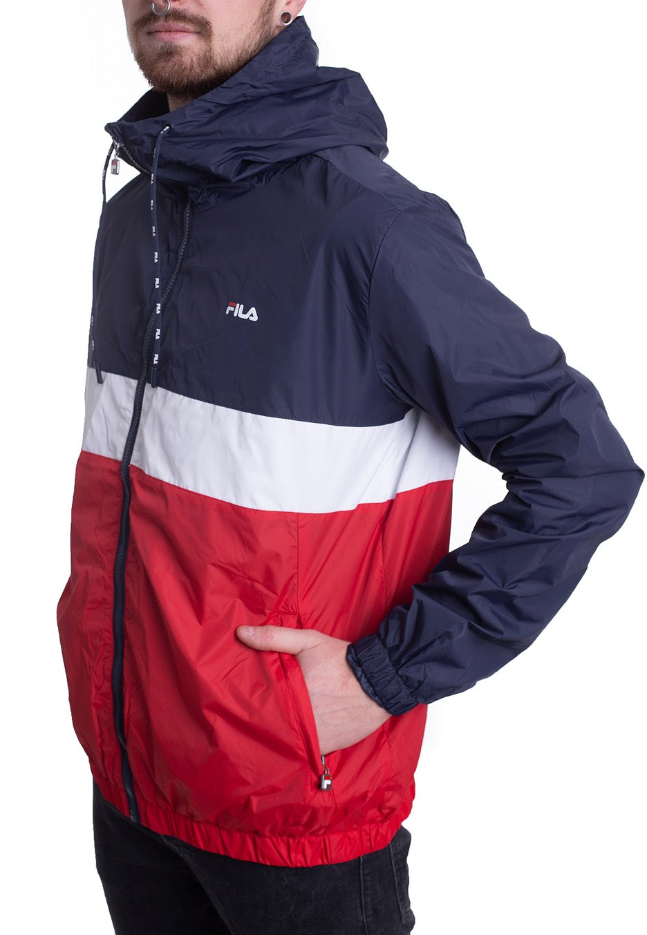 Fila - Urban Line Bertalan Basic Black Iris/True Red/Bright White - Windbreaker | Men-Image