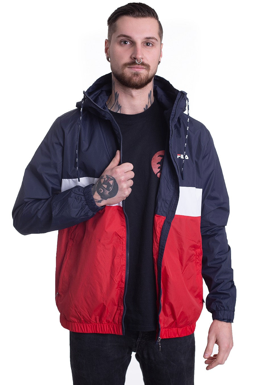 Fila - Urban Line Bertalan Basic Black Iris/True Red/Bright White - Windbreaker | Men-Image