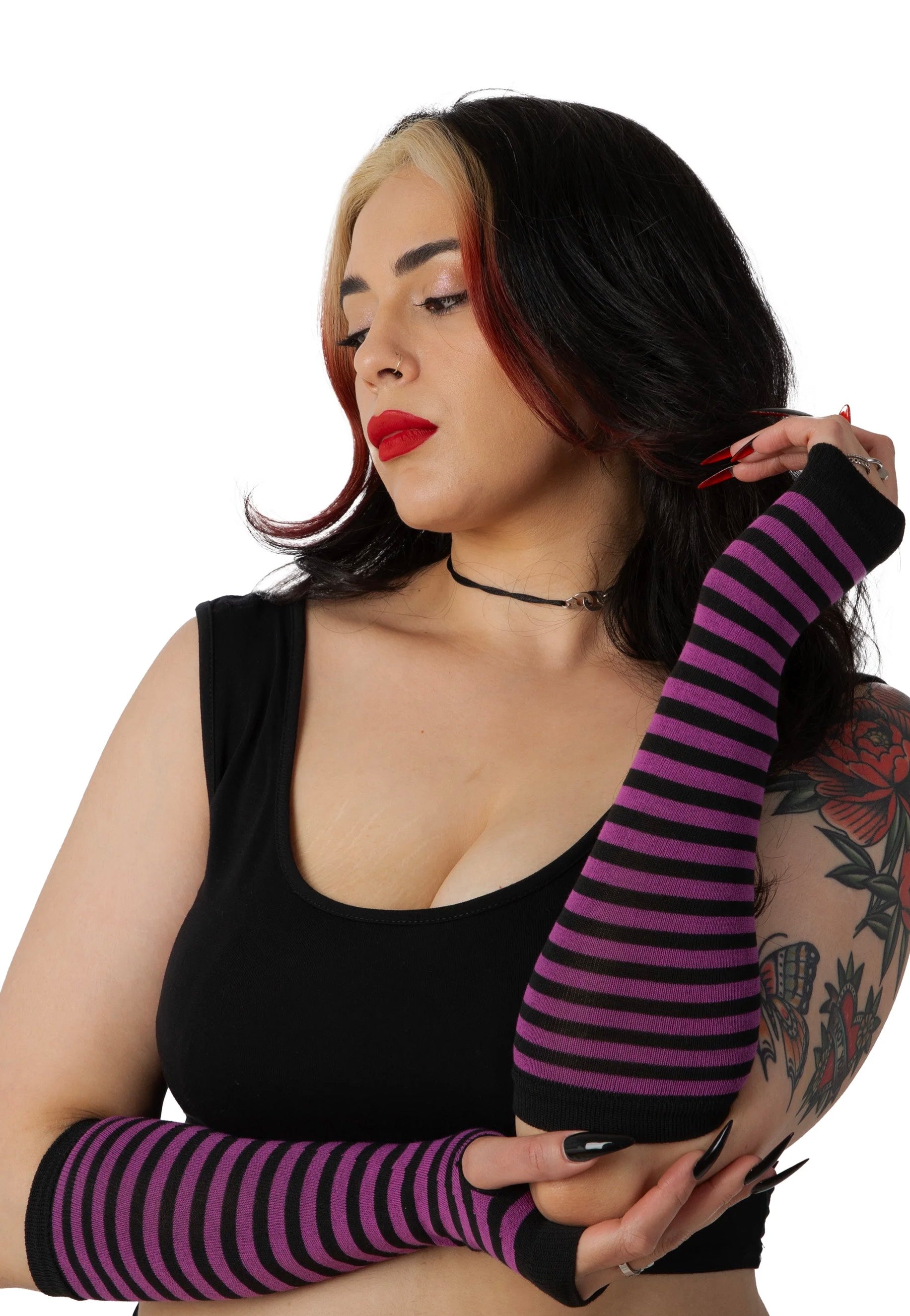 Pamela Mann - Striped Fingerless Purple - Gloves | Neutral-Image