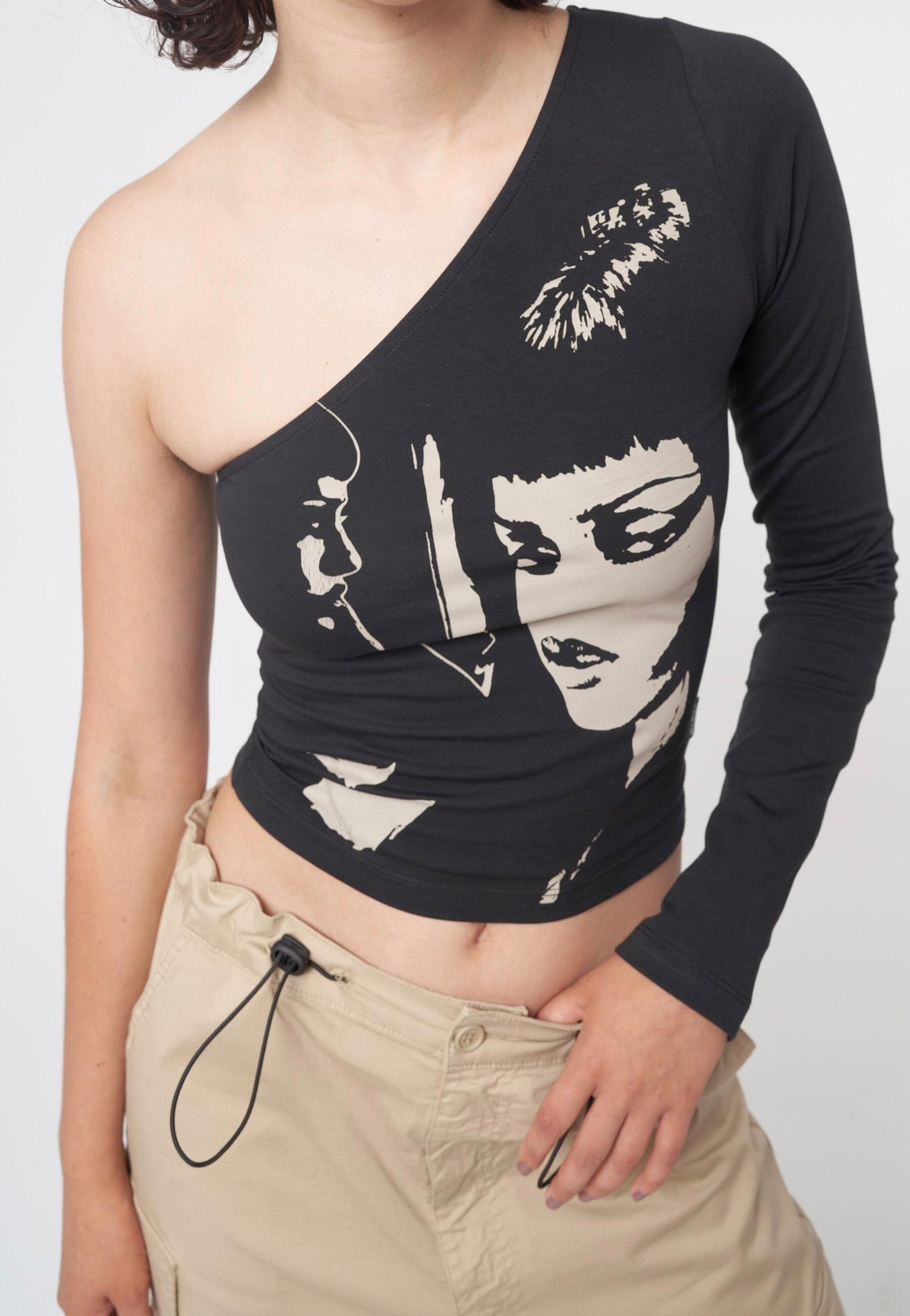 Minga London - Face Off Black One Shoulder Grey - Top | Women-Image