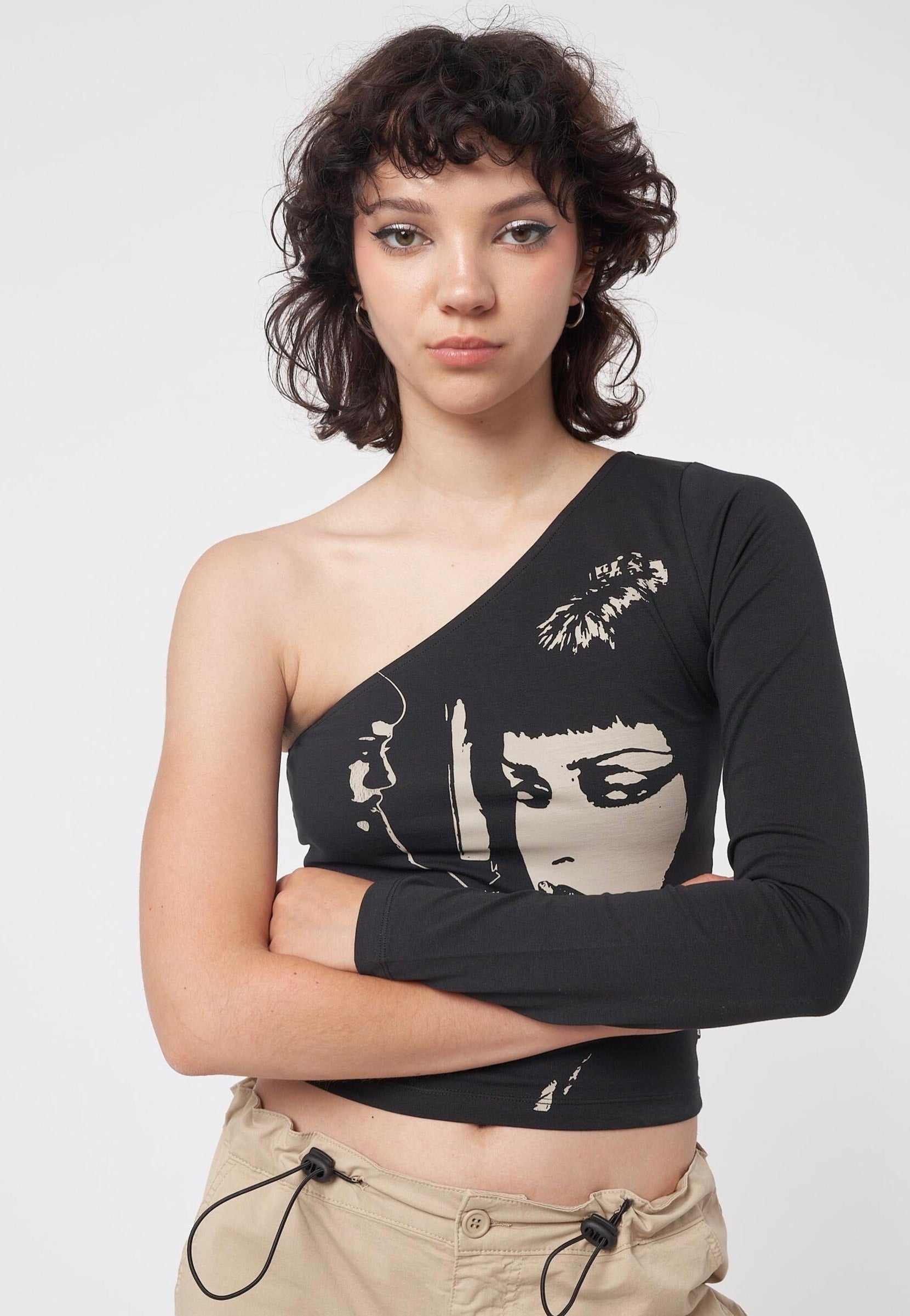 Minga London - Face Off Black One Shoulder Grey - Top | Women-Image