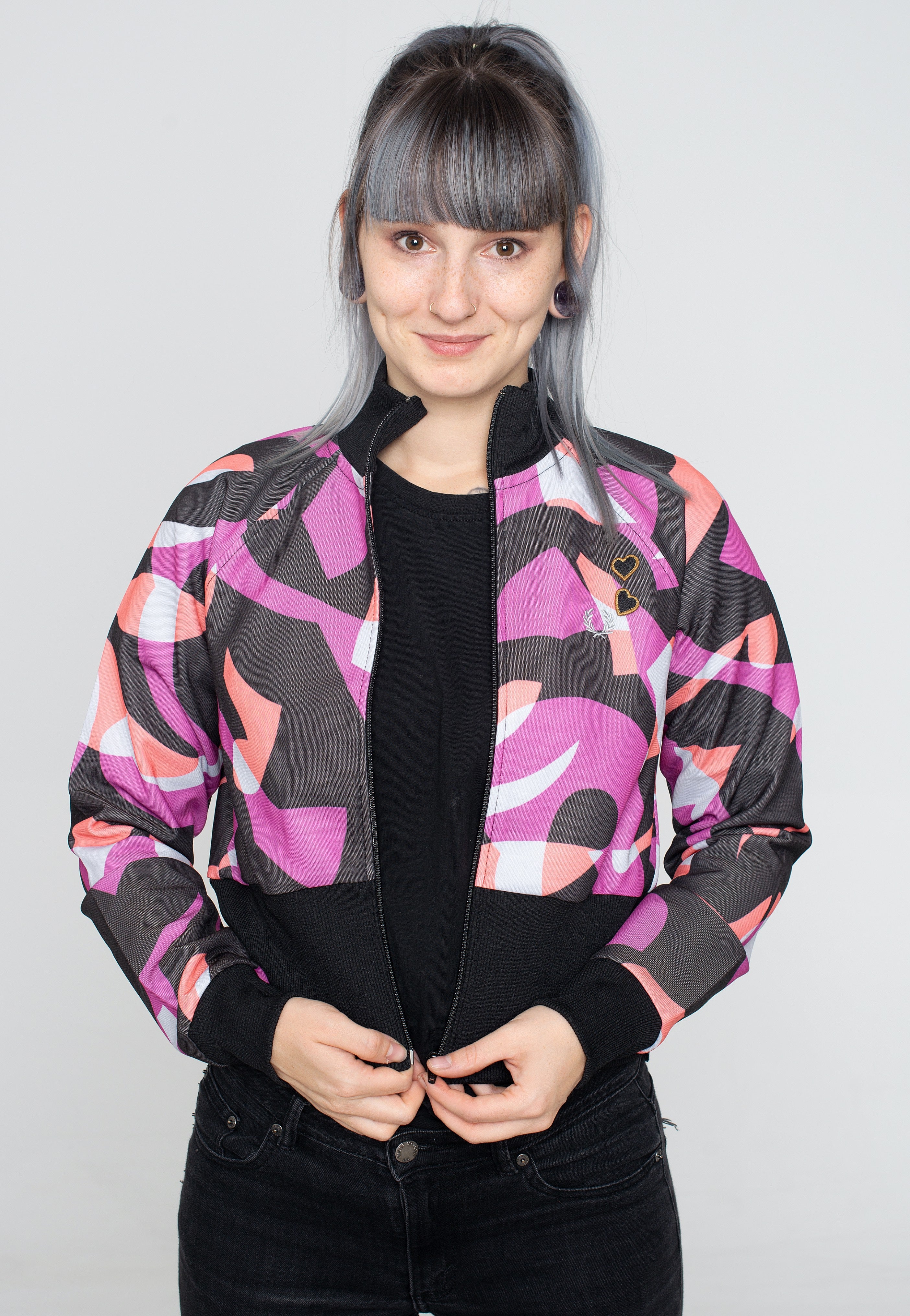 Fred Perry x Amy Winehouse - Abstract Print Track Black - Track Jacket | Women-Image