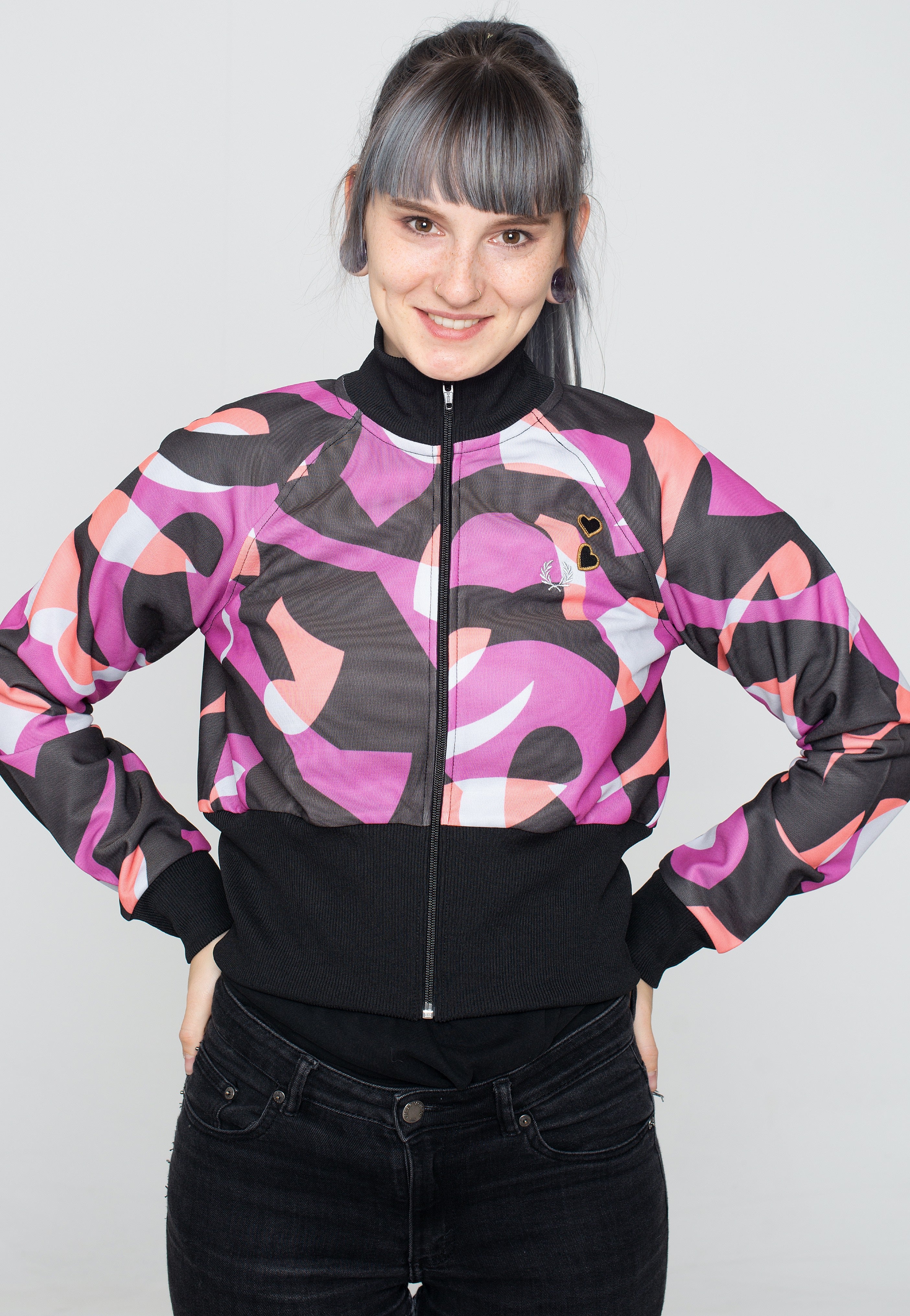 Fred Perry x Amy Winehouse - Abstract Print Track Black - Track Jacket | Women-Image