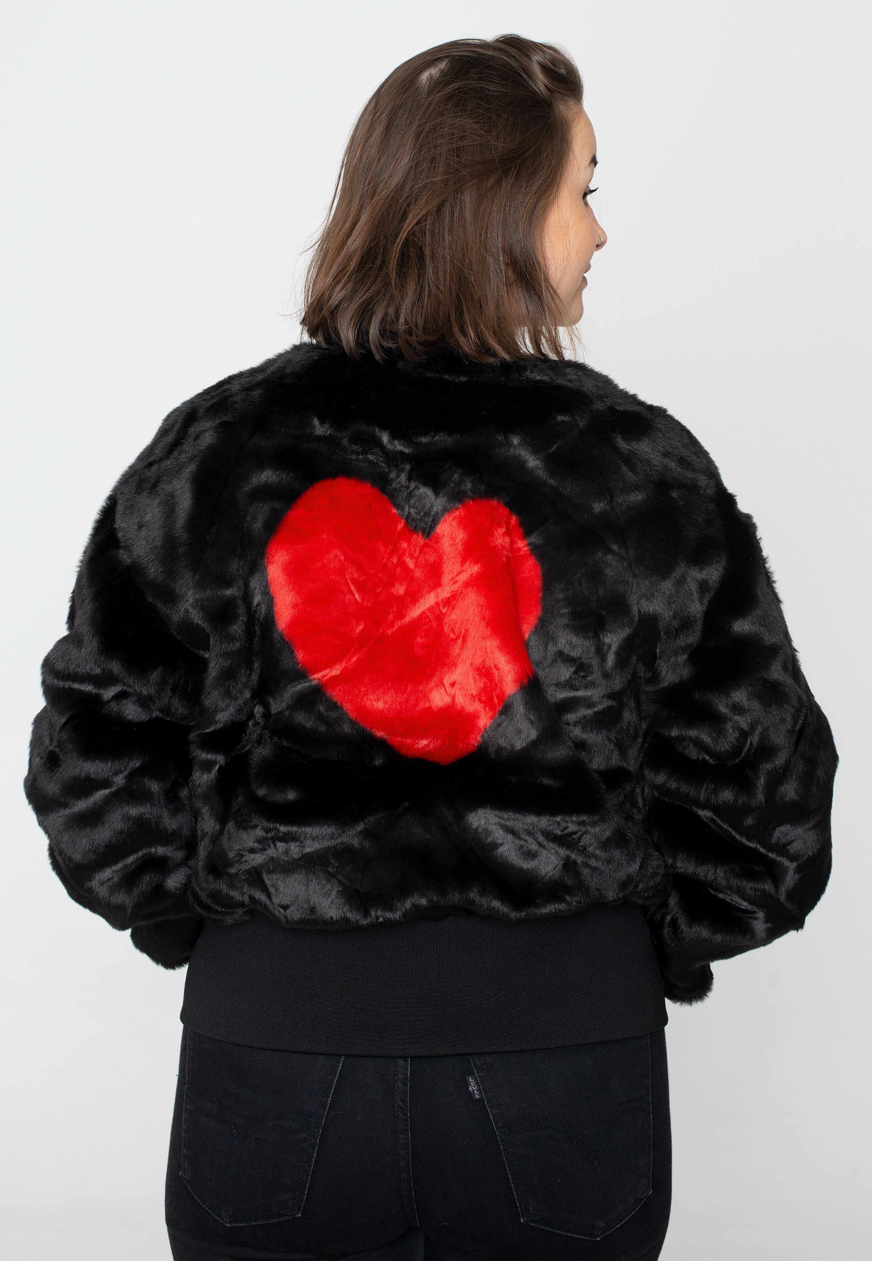 Fred Perry x Amy Winehouse - Heart Detail Faux Fur Black - Jacket | Women-Image