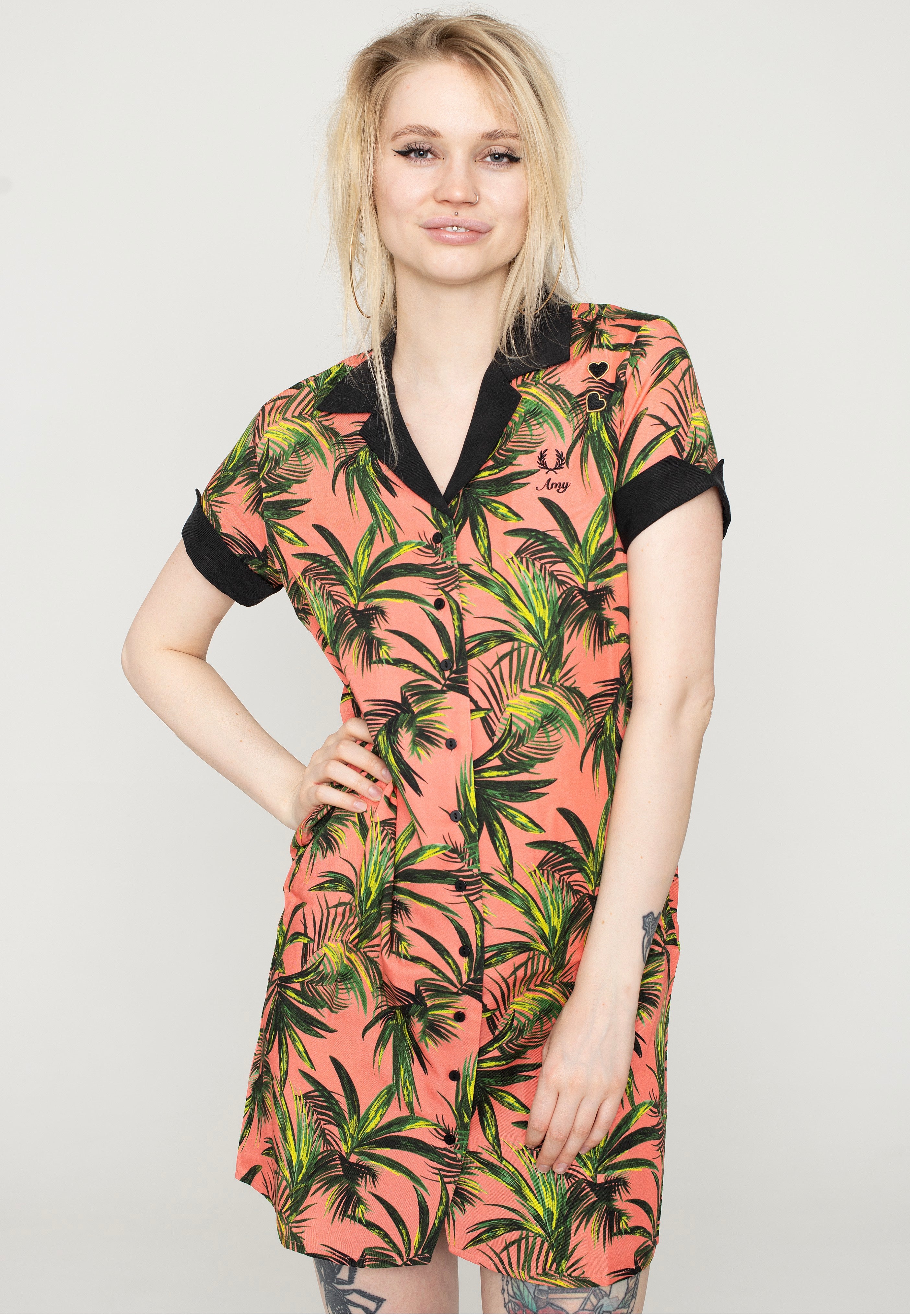 Fred Perry x Amy Winehouse - Palm Print Shirt Coral Heat - Dress | Women-Image