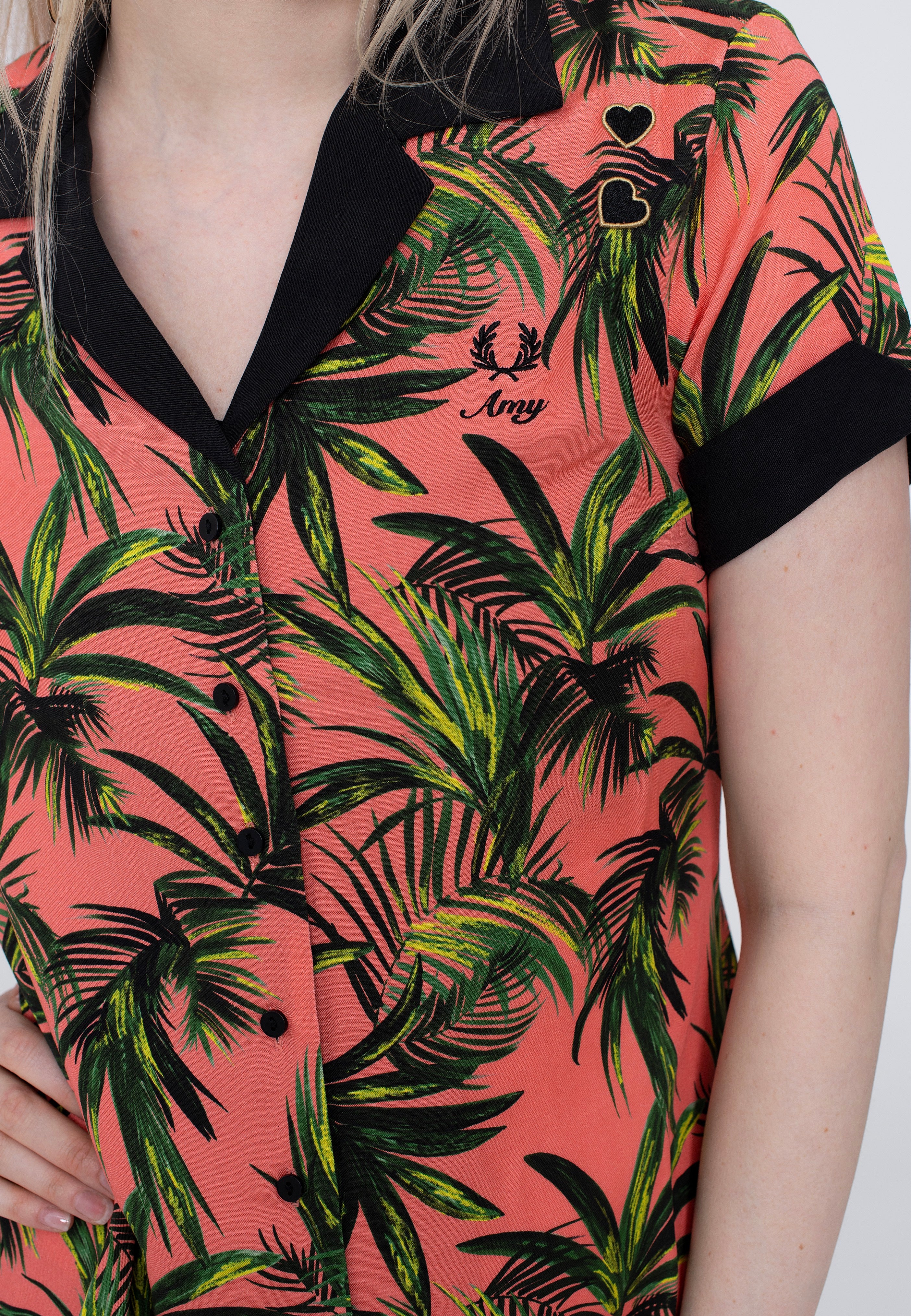 Fred Perry x Amy Winehouse - Palm Print Shirt Coral Heat - Dress | Women-Image