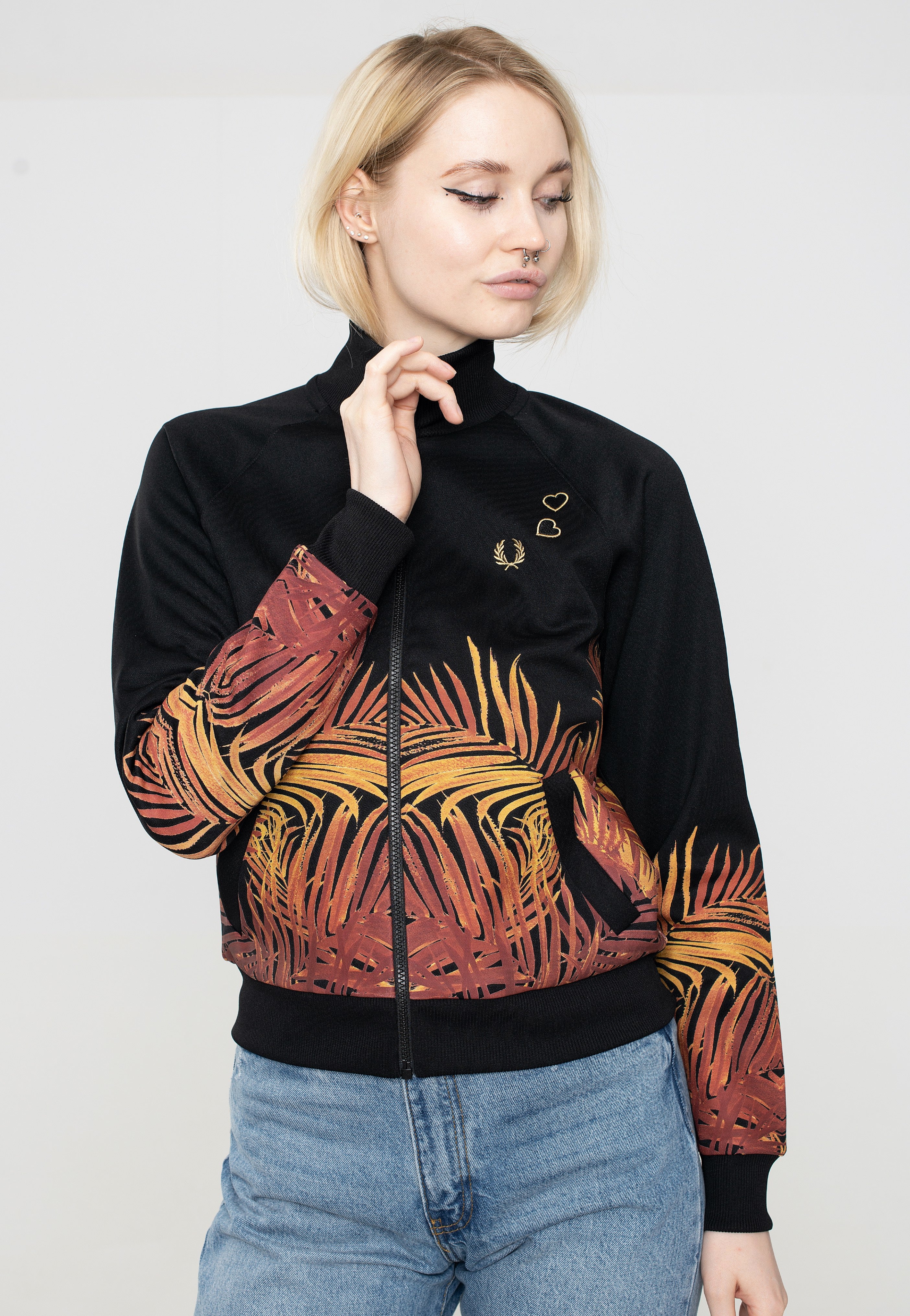 Fred Perry x Amy Winehouse - Palm Print Track Black - Track Jacket | Women-Image