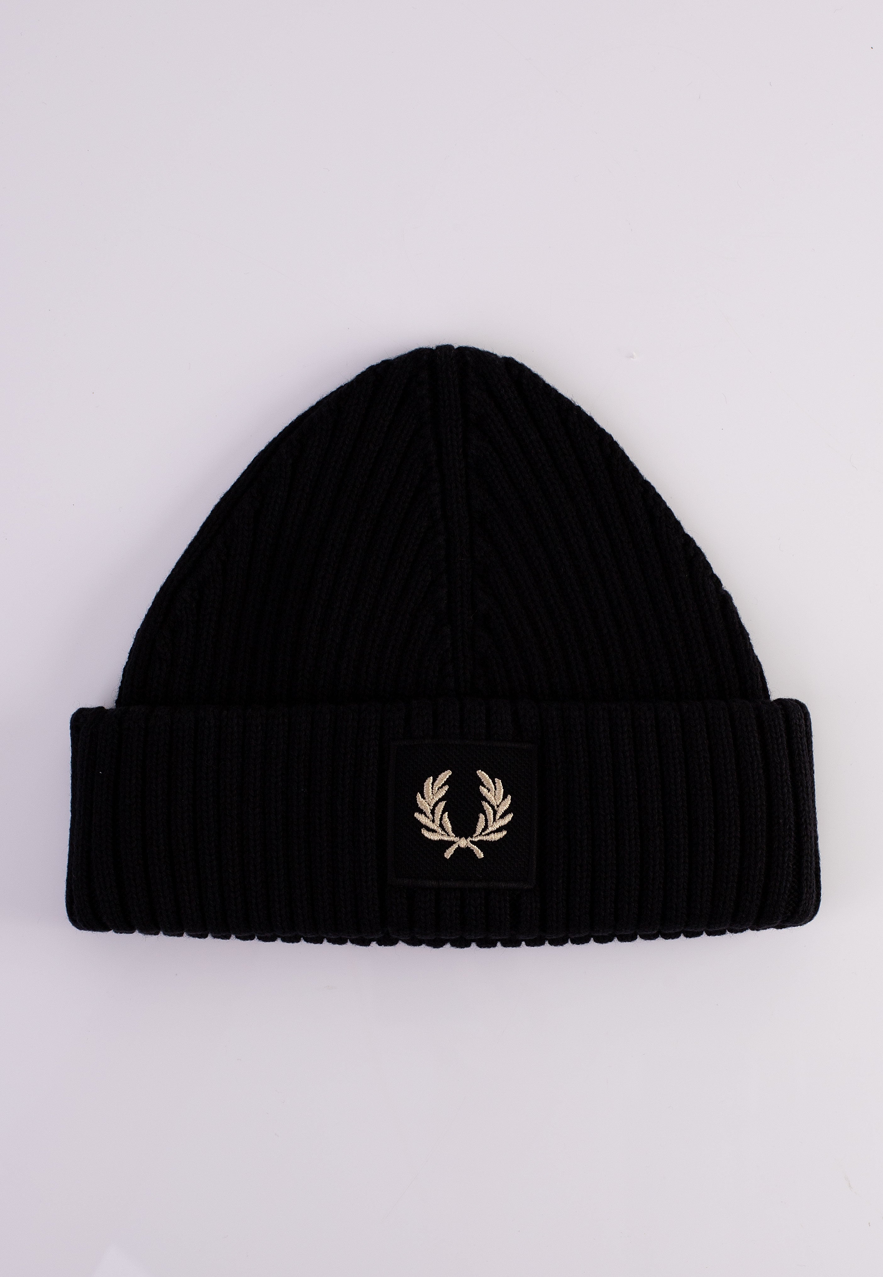 Fred Perry - Patch Brand Chunky Rib Black/Oatmeal - Beanie | Neutral-Image