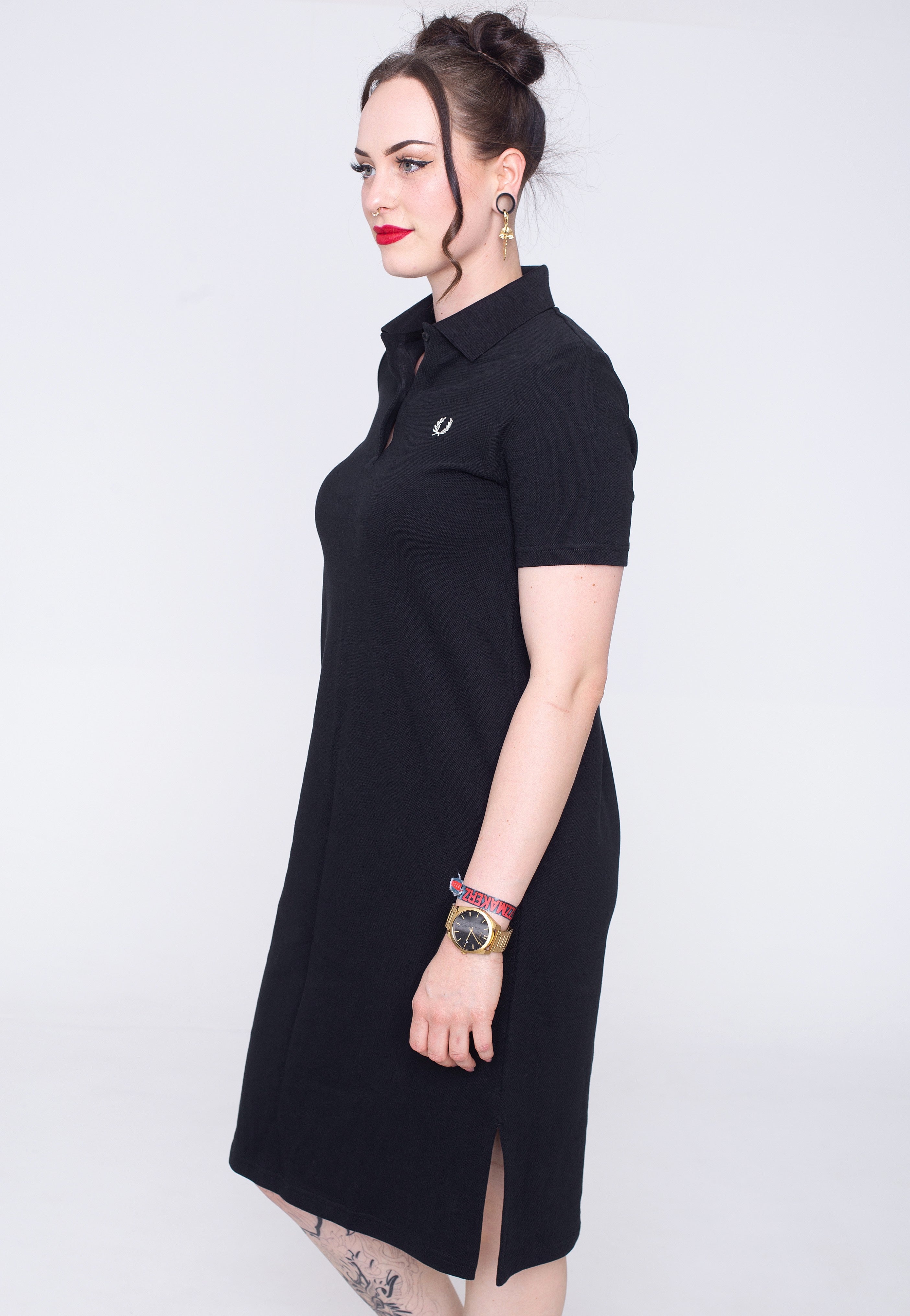 Fred Perry - Split Detail Pique Black - Dress | Women-Image