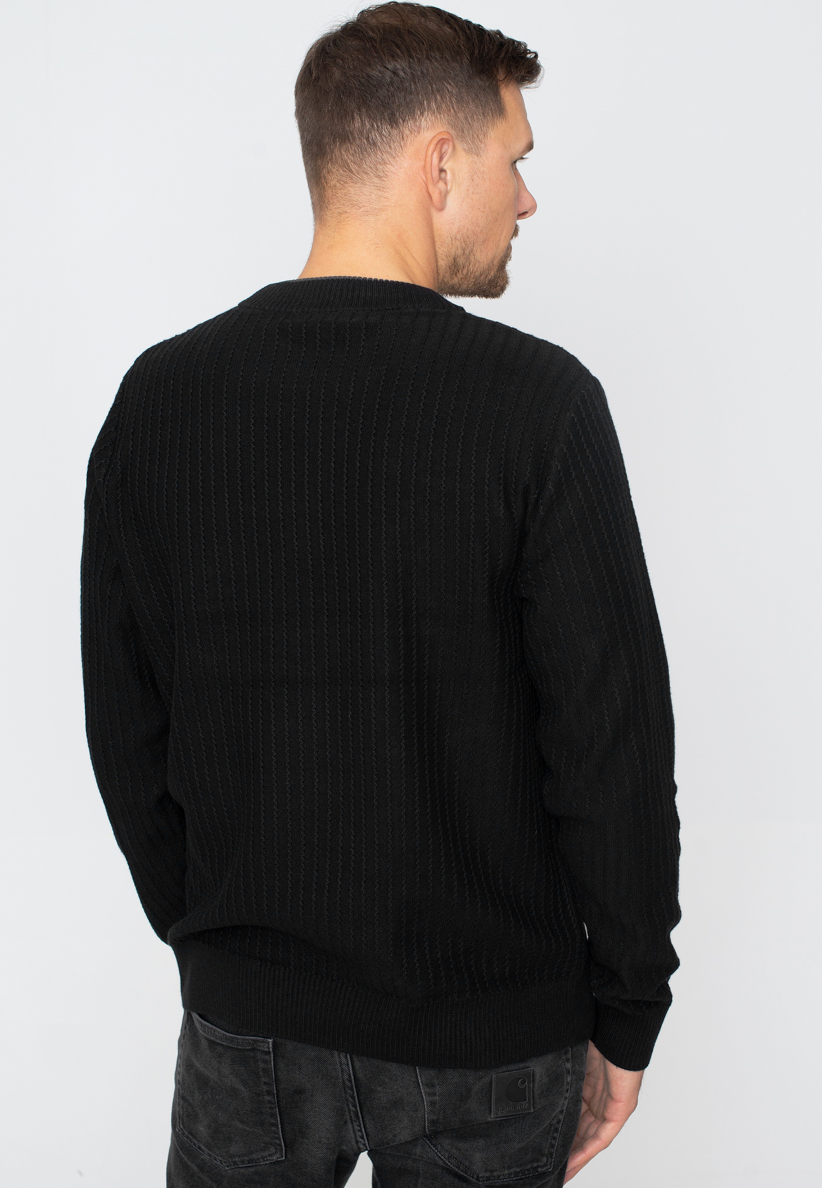 Fred Perry - Textured Crew Neck Jumper Black - Pullover | Men-Image