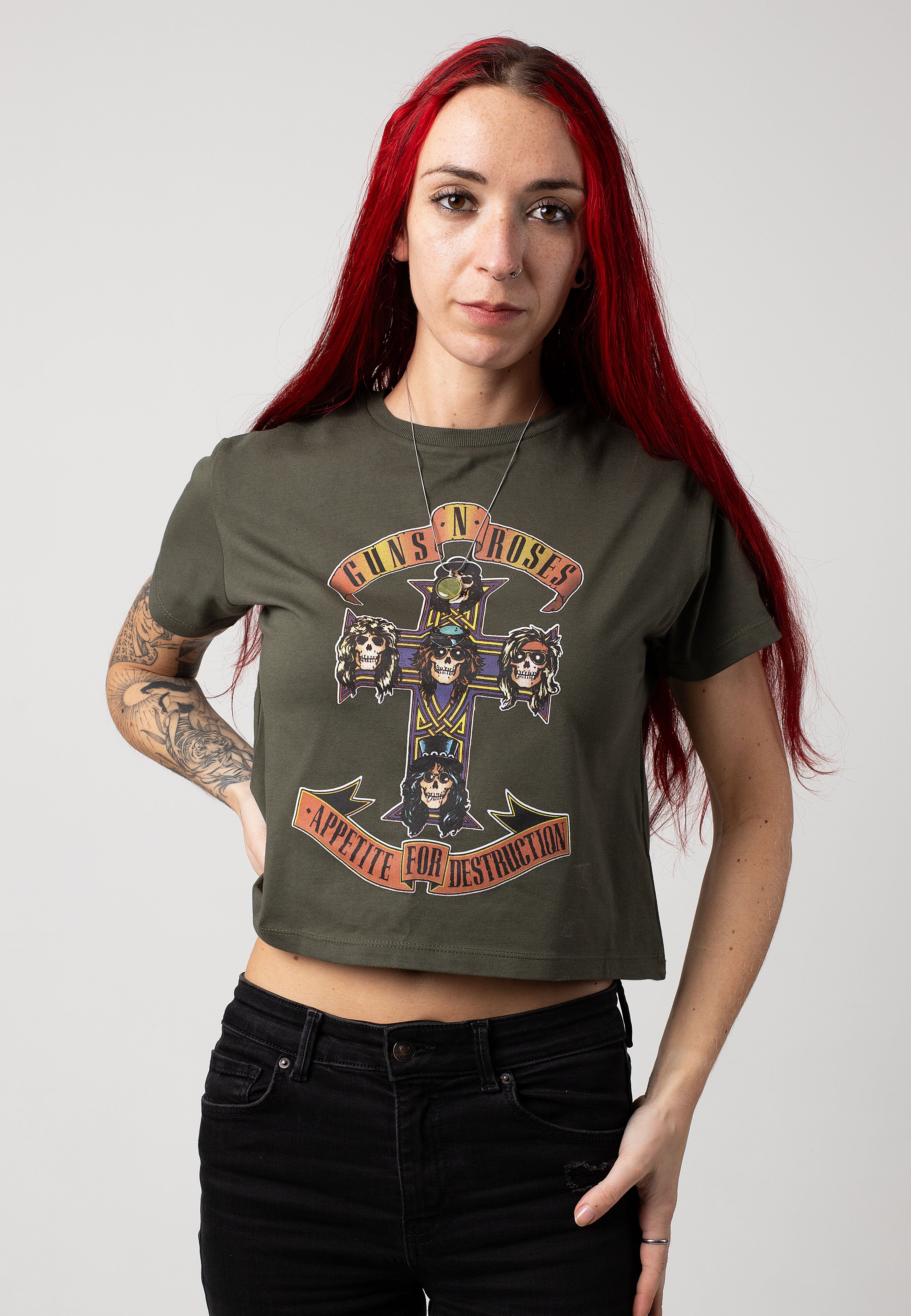 Guns N' Roses - Appetite For Destruction Cropped Khaki - T-Shirt | Women-Image