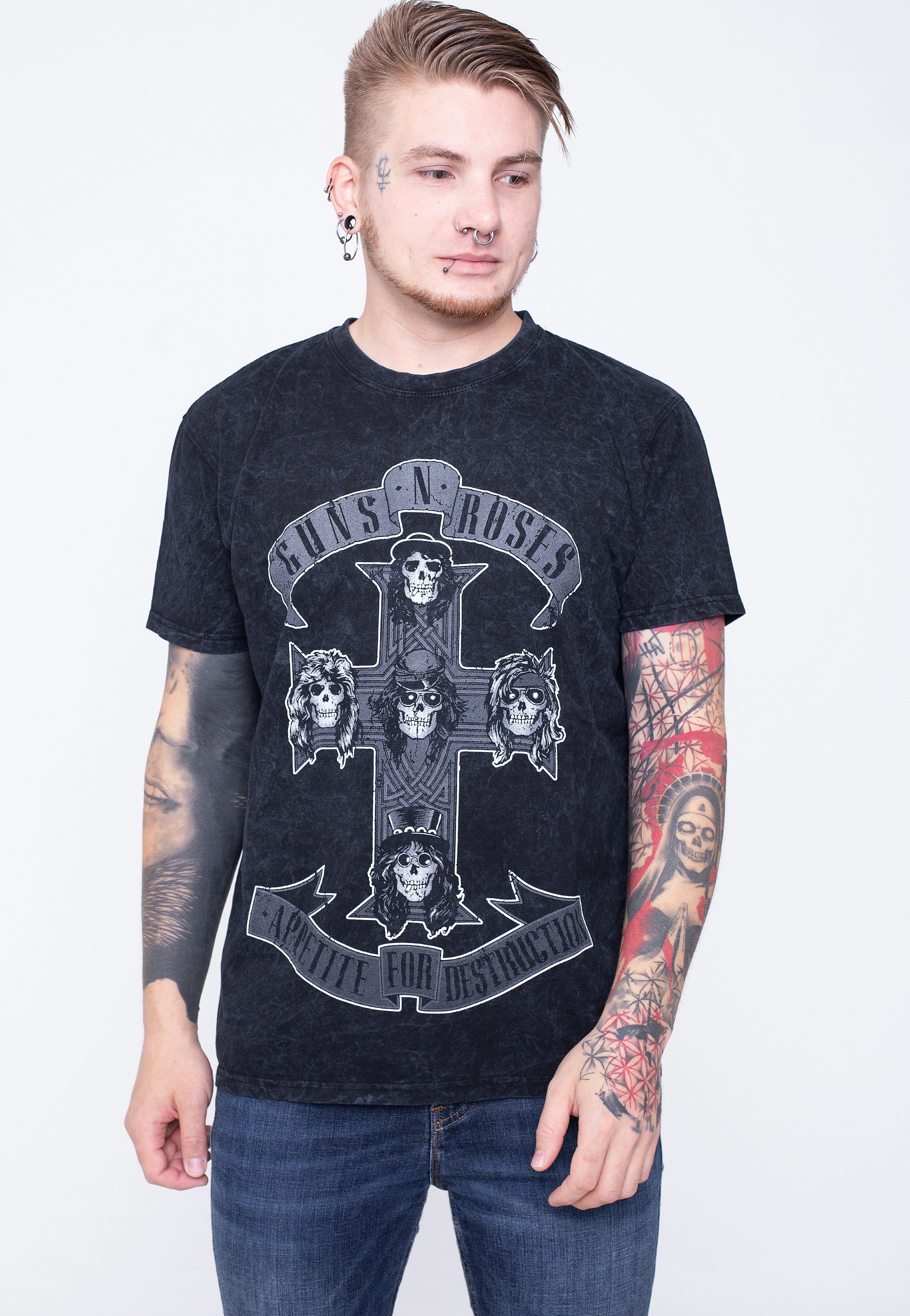 Guns N' Roses - Monochrome Cross Dip Dye - T-Shirt | Men-Image