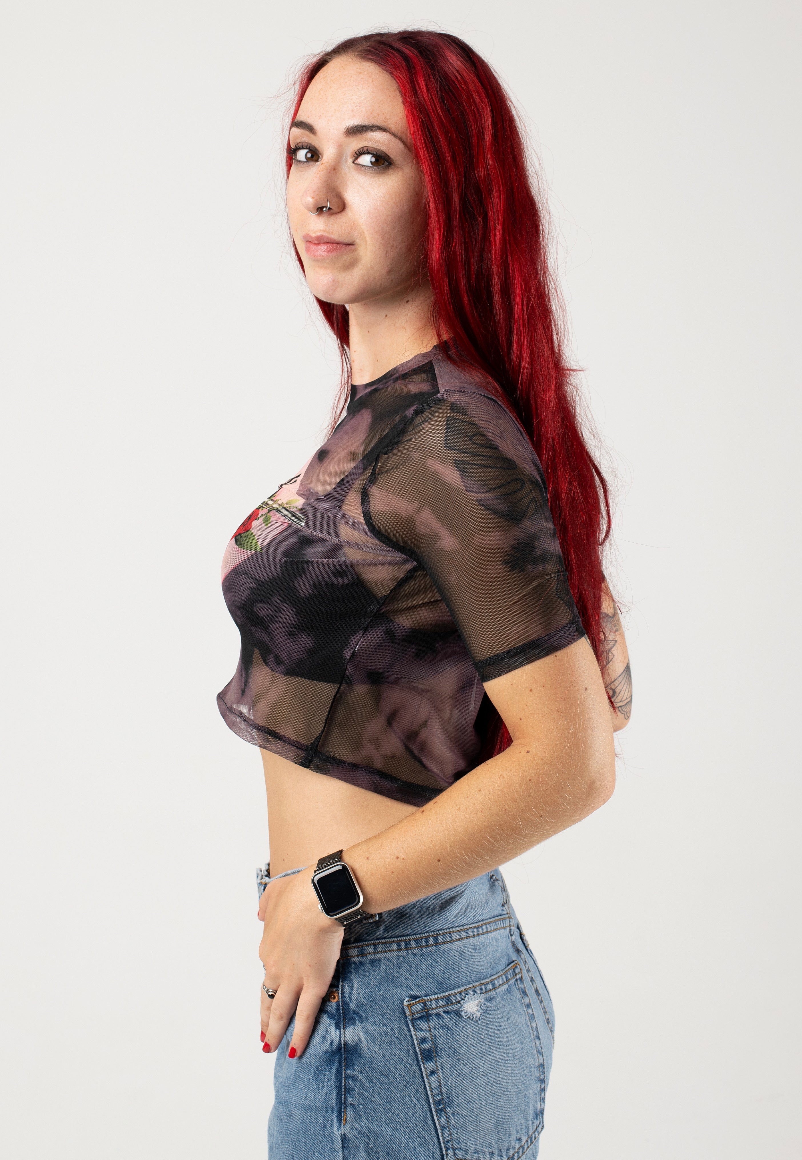 Guns N' Roses - Pink Tint Bullet Logo Mesh Cropped - Girly | Women-Image